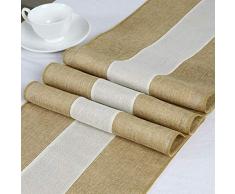 QueenDream Jute-Tischläufer, 35,6 x 274,3 cm, Splicing Sackleinen, Hochzeitsdekoration, Brautparty, Esstisch, Dekoration, Jute, Stoff auf Rolle 14x108-Burlap Table Runner Natürlicher Jute-Rand.