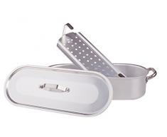 Töpfe Agnelli Pesciera mit Grill und Deckel, Aluminium, 2 Griffen aus Edelstahl, Silber, 50x15 cm