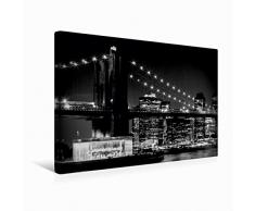 Calvendo Premium Textil-Leinwand 45 cm x 30 cm quer NYC Brooklyn Bridge und Manhattan Skyline | Wandbild, Bild auf Keilrahmen, Fertigbild auf echter Leinwand. Einzigartiger urbaner Flair Orte Orte