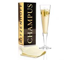 RITZENHOFF Champus Champagnerglas von Ramona Rosenkranz, aus Kristallglas, 200 ml, mit edlen Goldanteilen, inkl. Stoffserviette