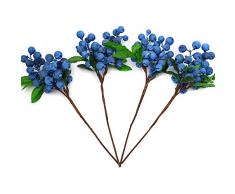 huianer Künstliche Beeren Blau, 4 Stück künstliche Blumen lebensechte Blaubeere mit Stielen, künstliche Früchte Heidelbeeren für Hochzeit DIY Brautstrauß Zuhause Küche Party Dekoration