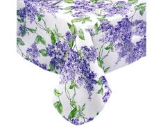 Lilac Fields Tischdecke aus Vinyl mit Flanellrückseite, 4 Gauge, Violett mit Blumenmuster für drinnen und draußen, abwischbar, für Picknick, Küche, Esszimmer Landhausstil 60 x 84 Oblong/Rectangle blau