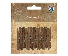 Clothespins, Wäscheklammern aus Holz im braunen Vintagedesign, 12 Stück je 5 cm lang, ideal zum Aufhängen von Fotos und Bildern