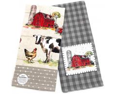 Kay Dee Designs Country Life Doppelzweck-Frottee-Handtuch & Geschirrtuch mit Applikation Küchen-Geschirrtuch Set von Bauernhof-Tieren & großer roter Scheune zum Reinigen, Trocknen, Polieren und Backen