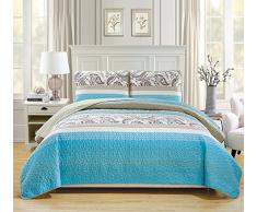 Fancy Collection 3-Teiliges Bettwäsche-Set für Doppelbett, Gesteppt, Grau/Türkis / Taupe/Offwhite / Burgunderrot Full/Queen Gray, Turquoise, Taupe, Off White, Burgundy