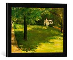 Gerahmtes Bild von Max Liebermann Gartenbank unter dem Kastanienbaum im Wannseegarten, Kunstdruck im hochwertigen handgefertigten Bilder-Rahmen, 40x30 cm, Schwarz matt