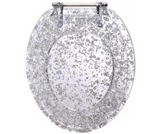 Ginsey Toilettensitz, länglich, Harz, verchromte Scharniere, Silberfolie