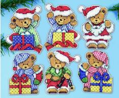 Design Works Christbaumschmuck aus Kunststoff/Segeltuch, quadratisch, Motiv kleine Weichnachtsbären, Mehrfarbig