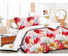 CUSHIONMANIA Bettbezug-Set, 3D, 3-teilig, Tiermotiv, Rosen, 55 g/m² (Doppelbett, Tulpenrot)