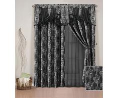 Elegantes Home Fenstervorhang-Set mit Volant & durchsichtiger Rückseite & Quasten für Wohnzimmer, Schlafzimmer, Esszimmer und Schiebetüren – Piper schwarz