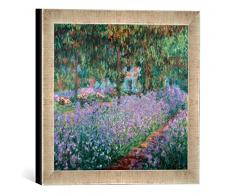 Gerahmtes Bild von Claude Monet Blühende Iris in Monets Garten, Kunstdruck im hochwertigen handgefertigten Bilder-Rahmen, 30x30 cm, Silber Raya