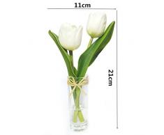 EBUYOM Mothers Day Gifts Mini Künstliche Blumen Tulpen Blumenstrauß in Glasvase, Home Ornament Hochzeit Dekoration weiß