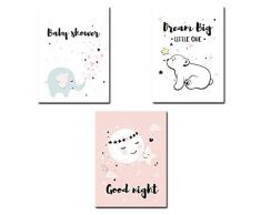 Ponosir Wanddekoration für Kinderzimmer, A4, 21 x 30 cm, bezauberndes Babyzimmer, Heimdekoration, Set von 3 ungerahmten Leinwanddrucken, Geschenken, Basteln Set-08