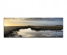 Panoramabild auf Leinwand und Keilrahmen 150x50cm Wiese Schilf GrÃ¤ser Wasser Morgenlicht