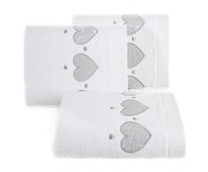 Design91 Frottiere Handtuch Weiß Herzmuster Herzchen Herz Baumwolle Duschtuch Badetuch Badezimmer Süß Weich, 50x90cm