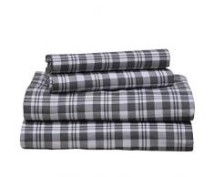 Sleepdown Bettlaken-Set aus Flanell, 160 g Garten Queen Grau kariert