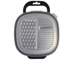 Fackelmann 40906 Vierkantreibe mit Behälter, 25 x 19 x 6 cm, Sybaris, weiß halbtransparent und grau), Menge: 1 Stück, Edelstahl