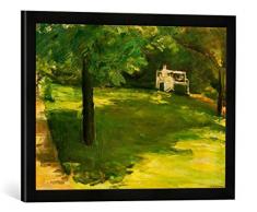 Gerahmtes Bild von Max Liebermann Gartenbank unter dem Kastanienbaum im Wannseegarten, Kunstdruck im hochwertigen handgefertigten Bilder-Rahmen, 60x40 cm, Schwarz matt