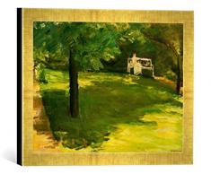 Gerahmtes Bild von Max Liebermann Gartenbank unter dem Kastanienbaum im Wannseegarten, Kunstdruck im hochwertigen handgefertigten Bilder-Rahmen, 40x30 cm, Gold Raya