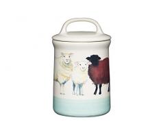 KitchenCraft Apple Farm Handgefertigter, luftdichte Vorratsdose Sally Sheep, Keramik, Creme/ Grün, 10.5 x 10.5 x 17.5 cm, 1 Einheiten