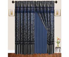 Elegantes Home Fenster Zwei Paneelvorhänge Vorhang Vorhang Vorhang Set mit Volant & Sheer für Wohnzimmer, Schlafzimmer, Esszimmer und Schiebetüren #122 63 Length Marineblau