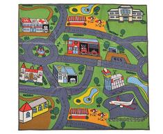 RugStylesOnline Spielmatte für Kinder, Kinderzimmer, Teppich, Lernteppich, Straßen und Gebäude, ideal zum Spielen mit Autos und Spielzeugen und viel Spaß, Synthetisch, merhfarbig, 33 x 33
