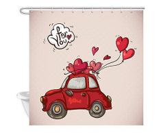 DYNH Valentinstag-Duschvorhang für Badezimmer, Valentinstag mit rotem Auto und Luftballons Herzen, Duschvorhänge, Stoffliebhaber, Festival-Duschvorhang, Badezimmer-Accessoires, 12x 177,8 cm