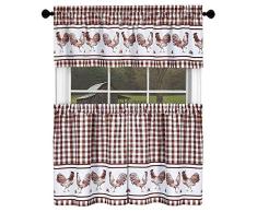 goodgram Country Home Plaid Hahn Küche Vorhang Etagen & Querbehang Set, verschiedene Farben & Größen, Polyester-Mischgewebe, burgunderfarben, 36 in. Long