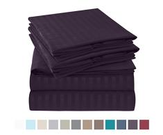 Nestl Bettwäsche Bed Sheet Set – Damast Streifen – weiche gebürstete Mikrofaser – Bonus Kopfkissen Full Stripe - Purple Eggplant