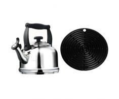 Le Creuset Wasserkessel Tradition Edelstahl & Le Creuset Silikon-Accessoires Topflappen rund schwarz