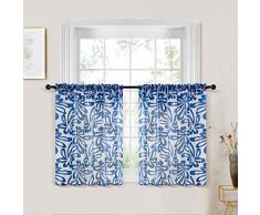 YOKISTG Voile Floral Sheer Gardinen Stange Pocket Fenster Vorhänge für Schlafzimmer Wohnzimmer 2 Panels, Polyester-Mischgewebe, blau, 76 x 61 cm (30 x 24 Zoll)