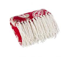 Eurofirany Kuscheldecke Plüschdecke Tagesdecke Rot Weiß Muster 150x200cm Überwurf Couchdecke Sofadecke Schlafzimmer Wohnzimmer Bettüberwurf, Mikrofaser