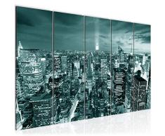 Bilder New York City Wandbild 200 x 80 cm Vlies - Leinwand Bild XXL Format Wandbilder Wohnzimmer Wohnung Deko Kunstdrucke Türkis 5 Teilig - MADE IN GERMANY - Fertig zum Aufhängen 604555b