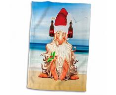 3dRose Funny Beer Lovers Beach Themed Christmas with GNOME In A Drink Hat Handtücher, weiß, 15 x 22