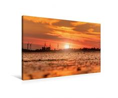 Premium Textil-Leinwand 90 x 60 cm Quer-Format Sonnenuntergang am Strand in Hooksiel | Wandbild, HD-Bild auf Keilrahmen, Fertigbild auf hochwertigem Vlies, Leinwanddruck von Rainer Ganske Fotografie