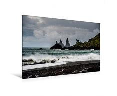 Calvendo Premium Textil-Leinwand 120 cm x 80 cm Quer, Die Felsnadeln von Vik | Wandbild, Bild auf Keilrahmen, Fertigbild auf Echter Leinwand, Leinwanddruck: peitscht der Wind Das Wasser Natur Natur