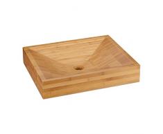 Relaxdays Aufsatzwaschbecken eckig, Bad & Gäste-WC, Waschbecken Bambus, modern, massiv & groß, HBT: 9,5x52x43 cm, natur