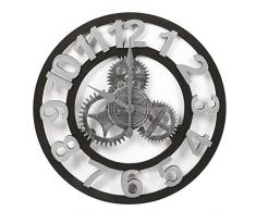 Adeco Wanduhr 3D Retro Rustic Vintage Holz Luxus Gear geräuschlos Wanduhr Holz Dekoration Antik 19 Inch Number-Silver