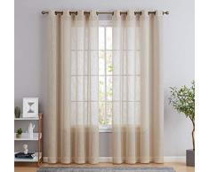 HLC.ME Kunstleinen-strukturierte halbdurchsichtige Sichtschutzfolie, Sichtschutz, Sonnenlicht, transparent, Fensterösen, kurze, dicke Vorhänge für Schlafzimmer & Wohnzimmer, 2 Paneele Modern 54 W x 63 L beige