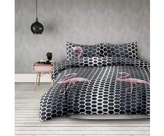AmeliaHome 05641 4tlg 2 x BettwÃ¤sche 155x220 cm mit 2 KopfkissenbezÃ¼gen 80x80 cm geometrisches Muster 4-teiliger Set Bettbezug Microfaser ReiÃverschluss Basic Collection Flamingo Dark anthrazit graphit rosa