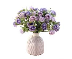 simoce Künstliche Blumen Seidenblumen 10 Blüten Rosenstrauß für Zuhause, Braut, Hochzeit, Party, Festival, Bar Dekoration (Weiß, Pink, Champagner, Gelb, Violett, Blau) violett