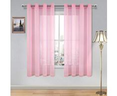Dwcn Vorhang, Leinenoptik, Ösenvorhang, Voile, durchscheinend, für Wohnzimmer, 2 Stück 52x63 babyrosa