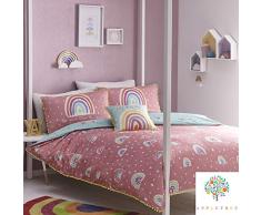 Appletree Bettbezug-Set mit Bommeln, Regenbogenfarben, 100% Baumwolle, Rose, Einzelbett