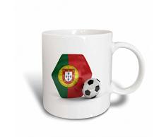 3dRose Portugal Fußball Becher, Keramik, weiß, 10,16 x 7,62 x 9,52 cm