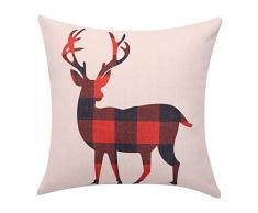 BreezyLife Buffalo Plaid Überwurf Kissen Cover Hirsch Deko Kissen Fall Leinen Kissenbezug, Quadratisch für Weihnachten Neues Jahr Home Decor Einzugs Geschenk 20x20 inches Beige
