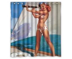 Sexy Pretty Bikini Navy Girl Watching The Teleskop – Vintage Retro Pin-Up Girls Badezimmer Dusche Vorhang Body Art Leinwand Malerei Stil Polyester-Wasserdicht-66 (W) X72 (H) inklusiv Ringe