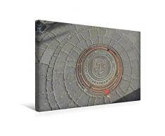 Premium Textil-Leinwand 45 x 30 cm Quer-Format Kanaldeckel Wanddekoration Rüsselsheim am Rhein außergewöhnliches Wandbild Schachtabdeckung Gullydeckel Denkspiel | Wandbild, HD-Bild auf Keilrahmen, Fertigbild auf hochwertigem