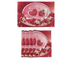 Wamika Schöne Blumen Love Herzen Platzdeckchen Set von 6 Valentinstag Tischmatten aus Jute, waschbar, rutschfest, hitzebeständig, Tischsets für Party, Küche, Esszimmer, Dekoration, 30,5 x 45,7 cm 6PCS Valentinstag