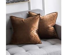 MIULEE Flansche Samt weich Soild Dekorative quadratische Überwurfkissenbezüge Set Kissenbezug für Sofa Schlafzimmer Auto 24x24 Schokoladenbraun