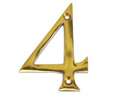Home System DY22004M Hausnummernschild in Form Einer 4 aus glänzendem Messing, Höhe 8 cm